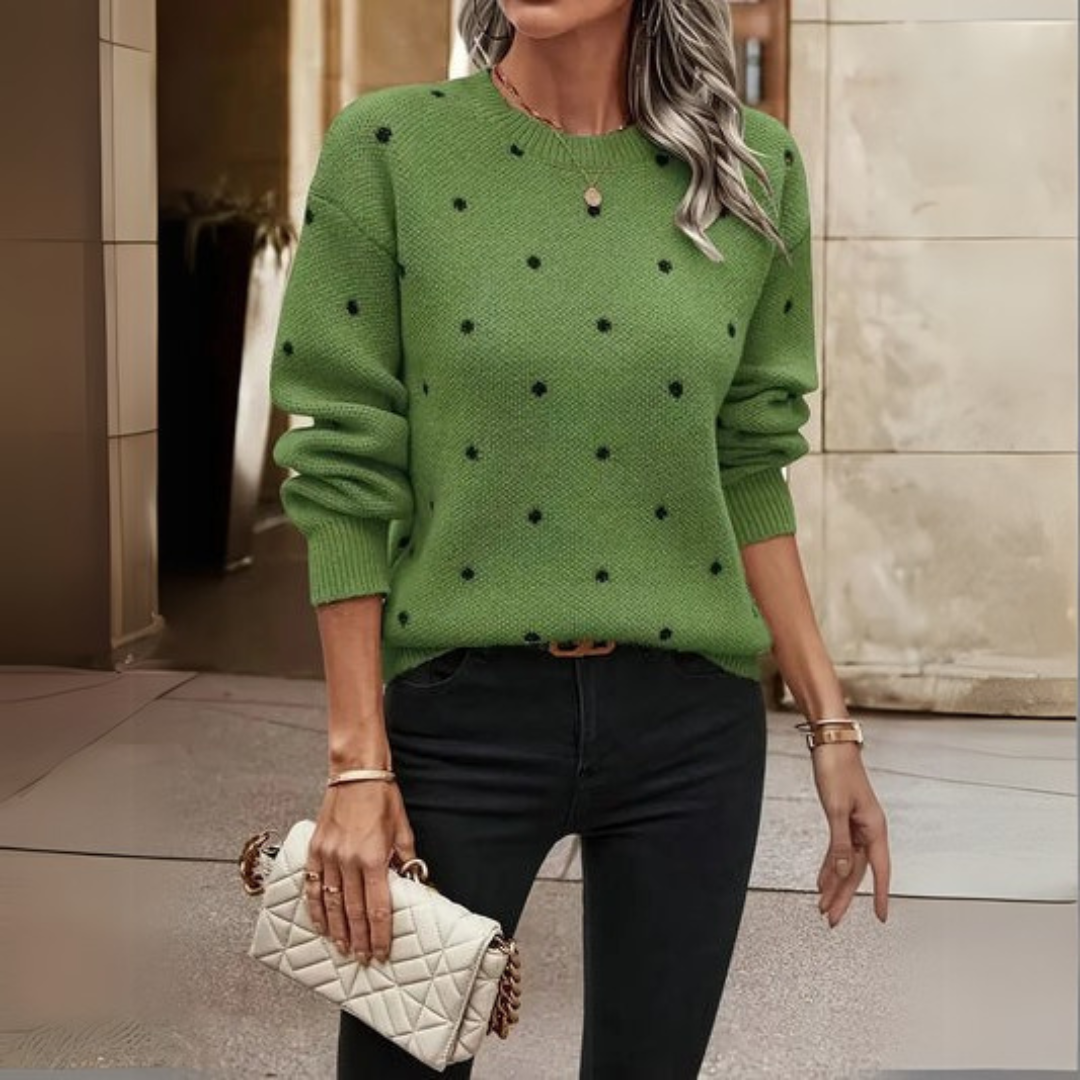 Ava – Casual Long Sleeve Knit Sweater with Polka Dot Pattern